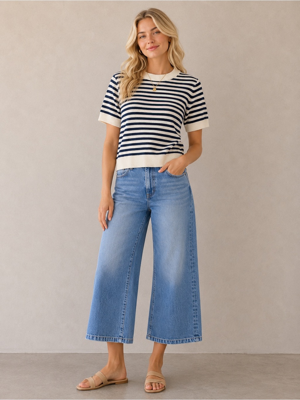 Banana Republic Navy Stripe Short Sleeve Sweater Top Size Medium